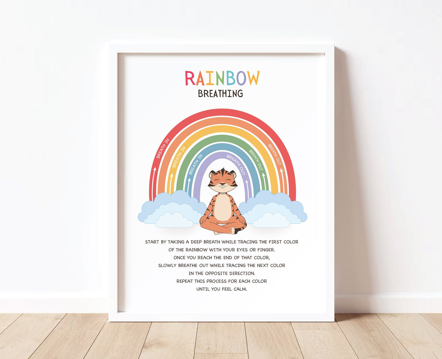 Set of 3 Calming Techniques, Rainbow Breathing, Sun Salutation, Kids Room Decor, Calming Corner Decor, Posters for Kids